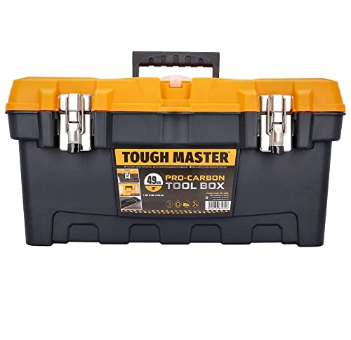 Tool Box 19 Inch 49cm Professional Heavy Duty DIY Large Portable Mobile Tool Chest Storage Organiser with Removable Tote Tray Black & Yellow TOUGH MASTER