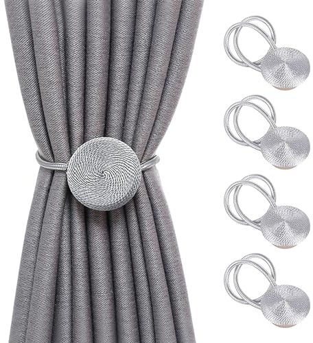SPDYCESS 4 Stück Magnetische Vorhang Raffhalter, Raffhalter für Vorhänge Gardinenhalter Vorhanghalter Vorhang Seil Vorhänge Schnallen für Haus Cafe Büro(Grau)