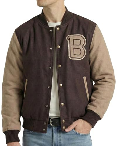 EASTIFIED Hotline Miami Varsity Letterman Herren-Bomberjacke, Wolle, schmale Passform, lässig, warm, für Jungen, College-Baseballjacke, Braune Wolle, XXL