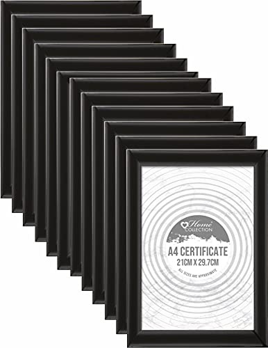 (Set of 12) - A4 Black Picture Photo Frame Certificate Frame Includes Styrene Front For Home Family Office Decor, Classic Wall Mountable & Tabletop Frames (21 x 29.7 CM)