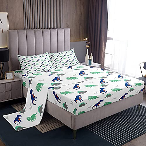 Loussiesd Juego de sábanas de Dinosaurio para niños, Juego de sábanas de Dinosaurio de Dibujos Animados para niños, Adolescentes, Juego de Ropa de Cama de Animales de la Selva Kawaii, Juego de sábana