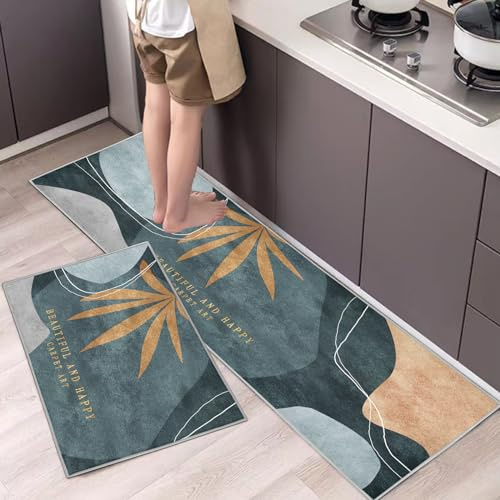 Hoimlm, set di 2 tappeti da cucina, antiscivolo, assorbente per acqua e olio, zerbino per cucina, antipolvere, per interni (40x60+40x120cm, foglia di acero)