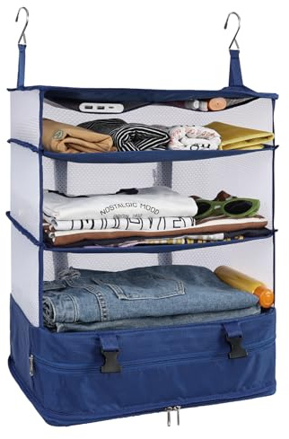 Surblue Kleiderschrank-Organizer zum Aufhängen 3 Ebenen faltbar, waschbarer Oxford-Stoff mit 2 Haken Blau XL