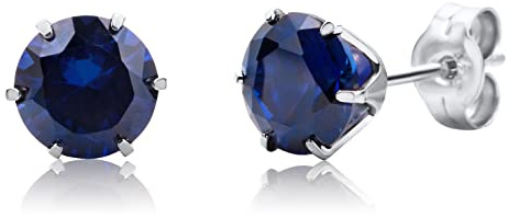 Orovi Ohrschmuck für Damen runde Ohrstecker mit Edelstein/Geburtsstein Saphir/Rubin/Smaragd/Zirkonia in Weißgold klassische Ohrstecker aus 14 Karat (585) Gold