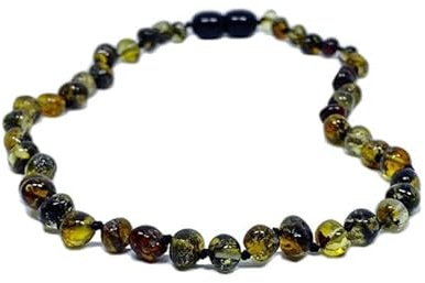 Amberistan Bernsteinkette für Damen mit Kunststoffschraube, 100% echter Bernsteinschmuck für Erwachsene, handgefertigte Bernsteinkette aus baltischem Barockbernstein – 45 cm