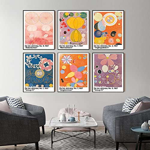 Hilma Af Klint Museum Utställning Posters och tryck Svenska Abstrakt Kvinnlig Målare Dukmålning Väggbilder Dekor 40x60cm-6st Ramlös