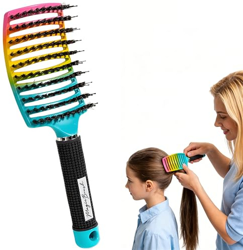 Pop Magic Entwirrende Haarbürste für Frauen und Kinder, Wildschweinborsten-Paddelbürste zum Föhnen, nasses Haar, lang, dick, lockig, Afro-Haar (schillernd)