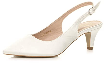 AJVANI dam damer låg mellanklack 50-tal slingback spänne spetsig domstol skor storlek, Elfenben satin, 40 EU