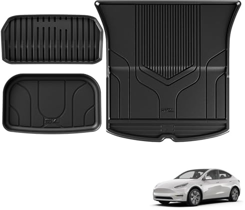 3W Model Y Kofferraumwanne Set 3PCS Kompatibel für Tesla Model Y 2020-2024,Hundefreundliche TPE Kofferraummatte Alle Wetter,rutschfeste Kofferraum Schutzmatte für Vorder und Rücksitze,Model Y Zubehör