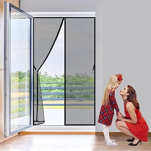 Fliegengitter Tür Insektenschutztür Insektenschutzrollo Schiebetür,80x260cm mit Full Frame Klettverschluss & Eingenähten Gewichten,Bausatz,Schwarz