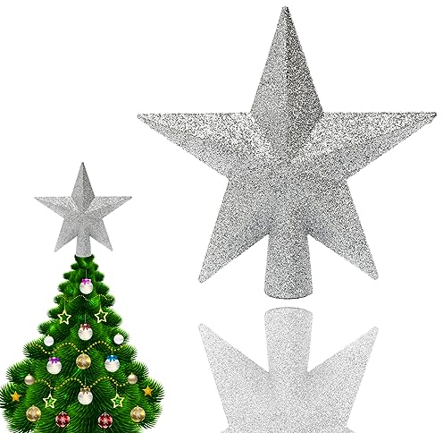 Silber Weihnachtsbaumspitze Stern (20x20cm) – Glitzernde Christbaumspitze aus Bruchfestem Kunststoff – Leichte Tannenbaumspitze für Klassische Deko & Baumspitze Weihnachten