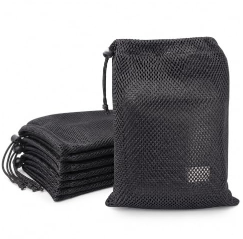Bargain House - Black Mesh Bag - Nylon Sack - Durable Drawstring - Net Bag - Small Travel Stuff - Sack Mesh - Storage Ditty Bag for Cosmetics, Shower Gels, Tennis, Golf Ball, and Outdoor Tools - 6pcs