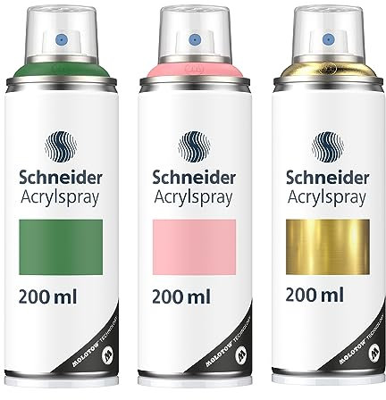 Schneider Paint-It 030 Supreme DIY Acryllack 3er Set (hochdeckende Sprühfarbe, UV-beständig, 3 x 200 ml, Acrylspray für fast alle Untergründe) moss green/rose/gold metallic