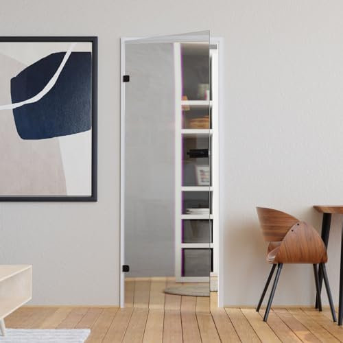 Glastür Komplettset mit Beschlag 709 x 1972 mm Klarglas - Glastüren aus ESG Glas 8mm transparent - Innentür Glas mit Türgriff schwarz matt eckig unverschließbar