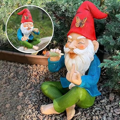 Angaekkot Weihnachtswichtel-Ornament,Gartenzwerg Mittelfinger,Lustiger Gartenzwerg,Gartenzwerge für Außen,Frecher Gartenzwerg-Stinkefinger Dekorationen für Terrasse, Einweihungs-Gartengeschenk (A)