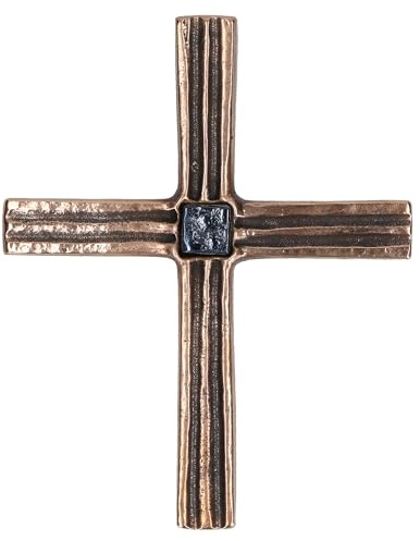 Butzon & Bercker Wandkreuz Bronze 17x13,5 cm - Modernes Kruzifix Design | Design von Raimund Schmelter, echte Patina mit Marineblauem Mosaikstein, dekoratives Bronzekreuz zur Wandmontage