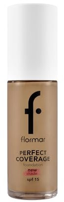 Flormar Perfect Coverage Foundation – fondotinta liquido coprente con SPF 15 – texture cremosa con finish naturale luminoso– fondotinta idratante a lunga durata per pelle secca e matura, 135 Hazel