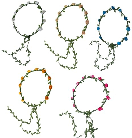 FDCGAS 5pcs Corona Fascia di Fiori per Capelli Coroncine Fiori per Capelli di Fiori Ghirlanda Floreale per Capelli Rosa Fiori Corona Fascia Capelli per Decorazione Capelli Donna Ragazza Sposa