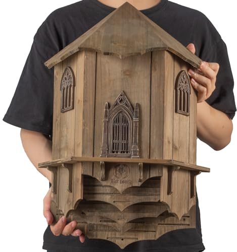 VIREESR Casas de murciélago de madera extra grandes para exteriores, caja de cuatro cámaras perfectamente diseñada para atraer murciélagos, duradera y fácil de colgar (casa de murciélagos, XL, marrón)