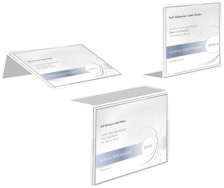 ECKEK Self Adhesive Label Holder 10 Pack (60*40mm/2.36*1.57inches) | Acrylic Price Tag Displays Sign Holder L-Shape Table Top Sign Stand