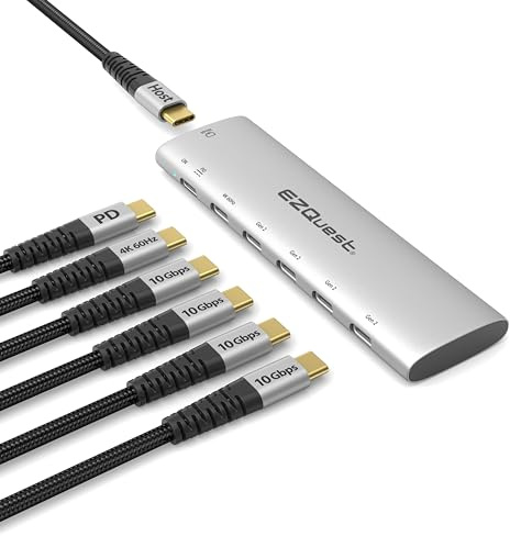EZQuest USB-C Slim Gen 2 Hub Adapter 6-in-1 1 USB-C 4K/60Hz Video, 4 USB-C Gen 2 10 Gbit/s und 1 USB-C Power Delivery 3.0