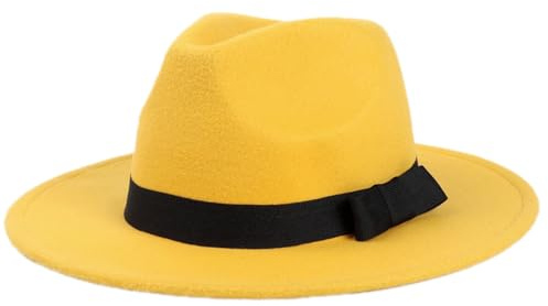 1 Stück Vintage Jazzhut Fedora Hut Mode Filz Gangster Hüte für Damen und Herren Trilby Hut Filzhut Breiter Krempe Sommer Sonnenhut für Tägliches Tragen Maskerade Outdoor Aktivitäten,Gelb