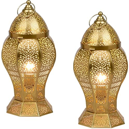 Marrakesch 2er Set Orientalische Deko Tischlampe Nachttischlampe 40cm groß | Boho Tischleuchte Lampe im Wohnzimmer Schlafzimmer & Kinderzimmer | Tischleuchte Jaleel gold aus Metall E27 Lampenfassung