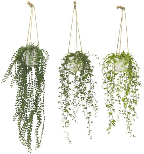 YVONNEYI 3 Stück 94/88.9/88.9 cm Hängepflanze Künstlich im Schwarz Topf, Künstliche Hängepflanzen für Balkon Deko, Kunstpflanze Hängend für Wohnzimmer Wand Büro Zimmer Regal Indoor Outdoor Deko