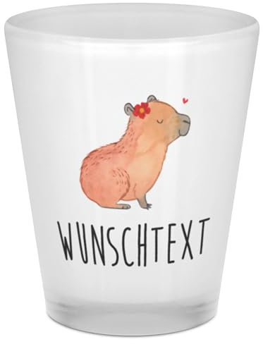 Mr. & Mrs. Panda Personalisiertes Schnapsglas Capybara Blume - Personalisierte Geschenke, Schnapsgläser Personalisiert, Pinnchen, Personalisieren, Lustige Sprüche, mit Name