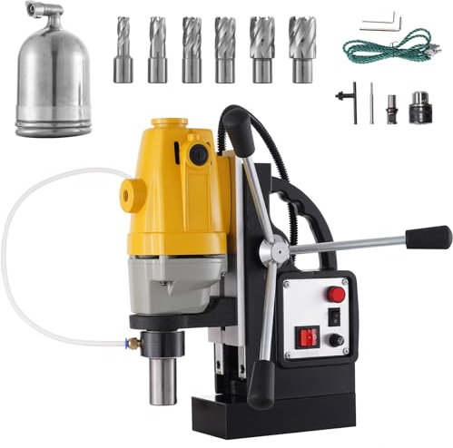 RICHRICH Trapano Magnetico 1100 W, Diametro del foro di 1-1/2 pollici (40 mm), Trapano a Colonna Magnetica MD40, 12000 N, 670 giri/min, con 6 frese anulari HSS, Sistema di perforazione, Costruzione