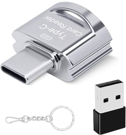 Lector de Tarjetas Micro SD, Lector de Tarjetas TF USB C, Lector de Tarjetas de Memoria USB C a TF con Adaptador USB C a USB para MacBook, Ordenador Portátil, Teléfonos Android, Plateado