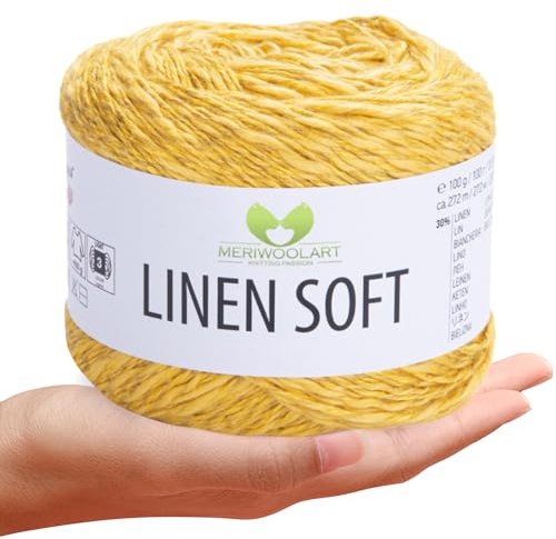 MeriWoolArt® Linen Soft Garn – Premium Naturgarn zum Stricken & Häkeln, 100g Leinengarn Baumwolle Viskose Mischung, atmungsaktiv, weich & umweltfreundlich, ideal für Kleidung, Tücher, DIY 7306
