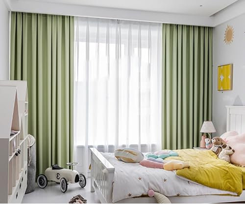 Bishilin Verdunkelungsvorhänge mit Haken, Vorhänge Blickdicht 2 Set Hellgrün Modern Einfach 102x138CM Satin Gardinen Wohnzimmer Jugendzimmer Schlafzimmer