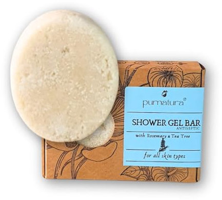Purnatura Gel de Ducha Sólido Antiséptico con Aceite de Árbol de Té y Romero | Hidratación y Protección para Todo Tipo de Piel | 90 g | Ecológico y Sostenible