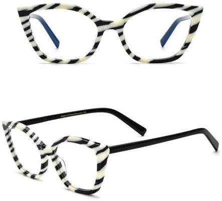 ETETGVG Brillengestell für Herren und Damen, Katzenaugen-Design, Vintage, Acetat, Katzenaugen-Farbblock-Brillengestell, Schwarz/Weiß