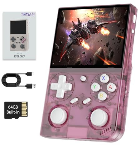 G350 Retro Handheld Game Console , G350 Retro Gaming Console 3.5'' IPS Screen Linux System Built-in 64G TF Card 20+Emulators Pre-Installed 4371 Games Retro Game Console with 3200mAh Battery Pink