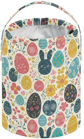 Bunte Eier, niedliche Blumen, Osterkörbe, Häkelgarn-Tasche, Häkeltasche, Stricktasche, Basteltasche, Reisegarn, Aufbewahrung, Organizer für Häkelzubehör, Stricknadeln, Häkelnadeln