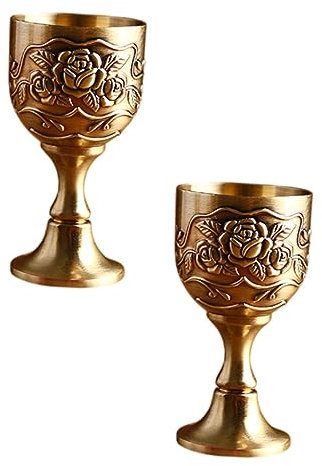TIDTALEO Copa de Vino Vintage de Aleación de Zinc Mini Cáliz de Flores Grabadas Antiguo Irrompible y Reutilizable para Fiestas y Reuniones Juego de 2