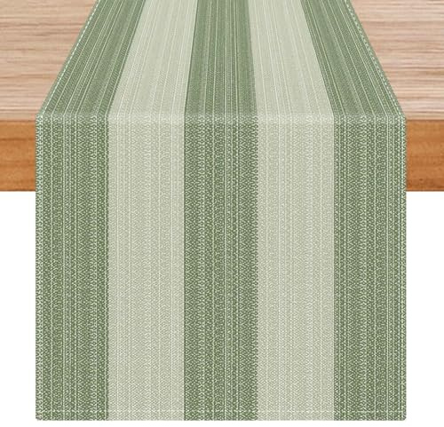 Avalune Tischläufer Modern Grün Streifen Herbst Landhausstil Vintage Leinenoptik Klein Läufer Tisch Abwaschbar Outdoor Frühling Sommer Tischdeko für Esstisch Party Drinnen Urlaub Deko 40x140 cm