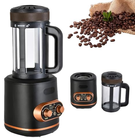 Tostador Café EléCtrico 2400W, Totalmente AutomáTico, con Aire Caliente para El Hogar, Perilla Temperatura Ajustable 250°C, Temporizador Ajustable Y Capacidad 300g para CafeteríAs, Oficinas,Black