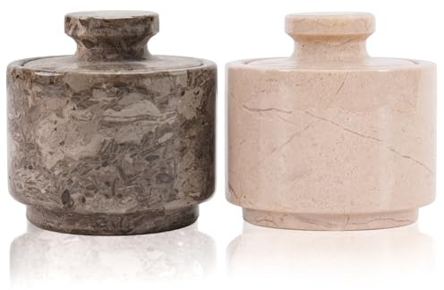 Saltkällare i marmor 3 tum havs- och Verona, keltiskt salt och kryddskål för köks- och hemförvaring, havssalt hållare med lock förvaringsbehållare
