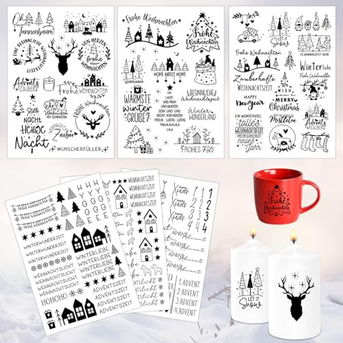 6 Stück Kerzentattoo Weihnachten, A5 Kerzen Tattoo Folie Advent, Kerzentattoos Wassertransferdruck, Wasserschiebefolie Kerzen Tattoo, Weihnachtens kerzen folie, für Adventskerzen, Tasse, Kerami