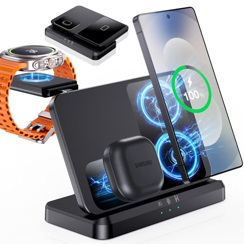 EGV Induktive Ladestation für Samsung – 3-in-1 Wireless Charger kompatibel mit Galaxy S26 Ultra/S25/S24, Z Fold/Flip 7/6, Buds, Abnehmbares Ladegerät für Galaxy Watch Ultra/8/7, Kein Adapter