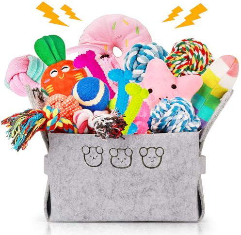 21 stycken valpleksaksset / tuggleksak valp hållbara tuggleksaker och pipande leksaker intelligens – naturbomull och giftfria tuggleksaker för små och medelstora hundar, att leka med