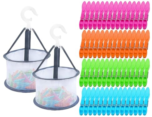 Anlising Tvättklämmor med korg, 60 st vindtåliga färgglada klämpåsar, vindtåliga färgglada klädklämmor utan avtryck, tvättklämmor med klämkorg, plastsockklämmor, för kläder, camping