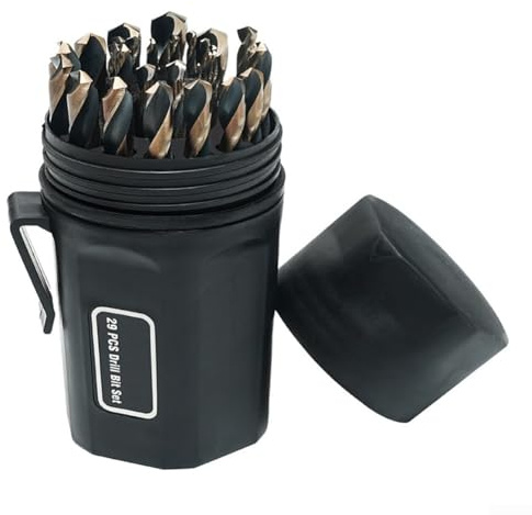 Juego de 29 brocas HSS con punta de 135 grados para metal, madera y plástico, vástago recto para un ajuste fiable del mandril, para el hogar, taller y uso profesional
