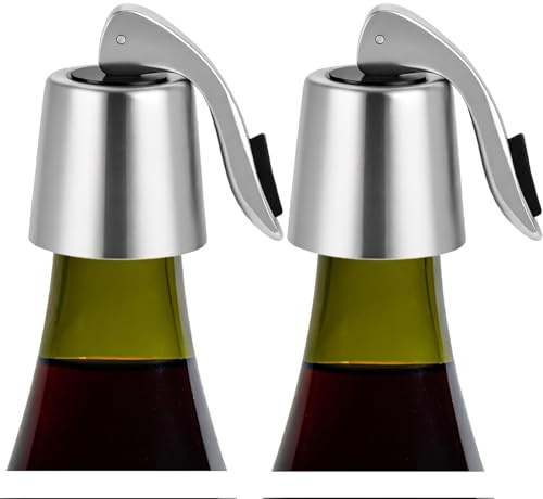 2 Stück Weinflaschenverschluss, Weinstopfen aus Edelstahl - Silber | Vakuumverschluss Wiederverwendbar Wine Stopper hält Wein frisch Geschenke für Weinliebhaber