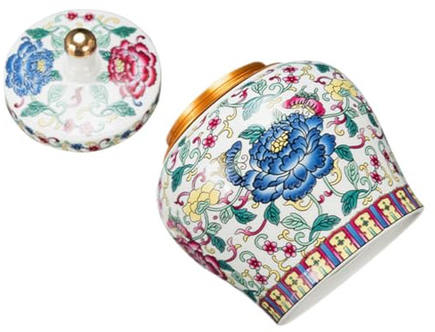 DOITOOL Contenitore Ermetico in Ceramica Smaltata Stile Cinese retrò per tè Sfuso e Alimenti Secchi Vaso Cucina Multifunzione con Superficie Liscia e Finitura Lucida Conservazione Pulita