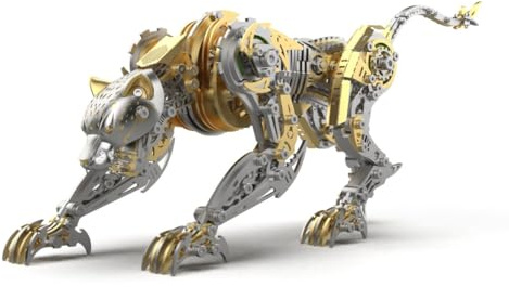 3D-metallpussel mekanisk leopard metall modellkit, metallbyggsats av rostfritt stål, samlardisplay skulptering, gör-det-själv hobby byggmodell gåva (guld)