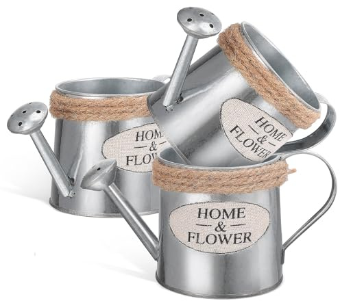 FOMIYES Annaffiatoio Decorativo in Ferro Vintage 3 Pezzi, Vaso Rustico per Fiori Secchi e Freschi, Decorazione da Tavola Compatta per Interni e Giardino, Accessorio per Arredamento
